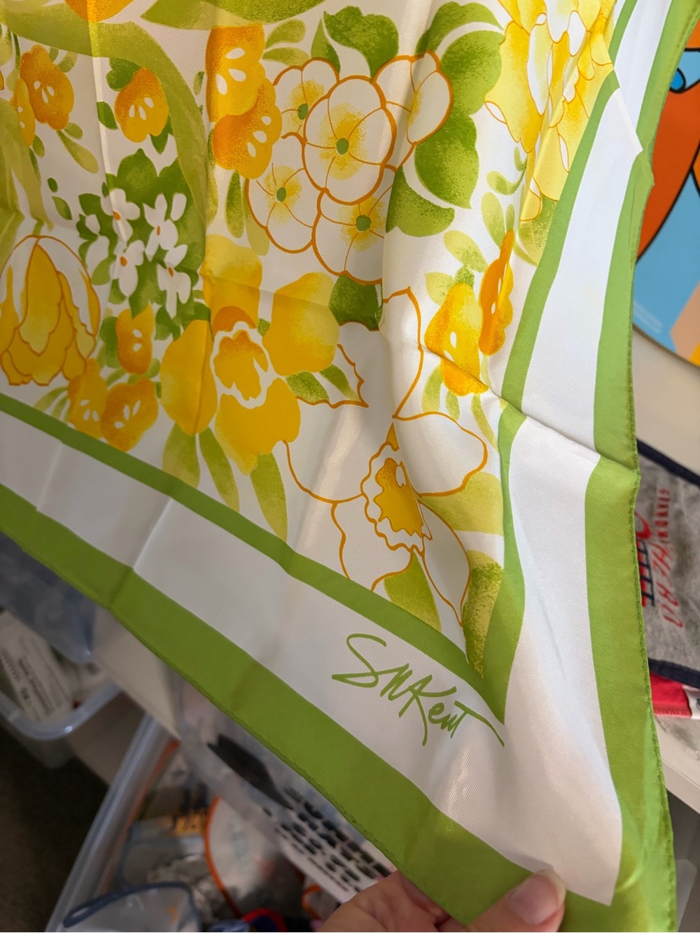 Floral Green & Yellow Vintage Scarf